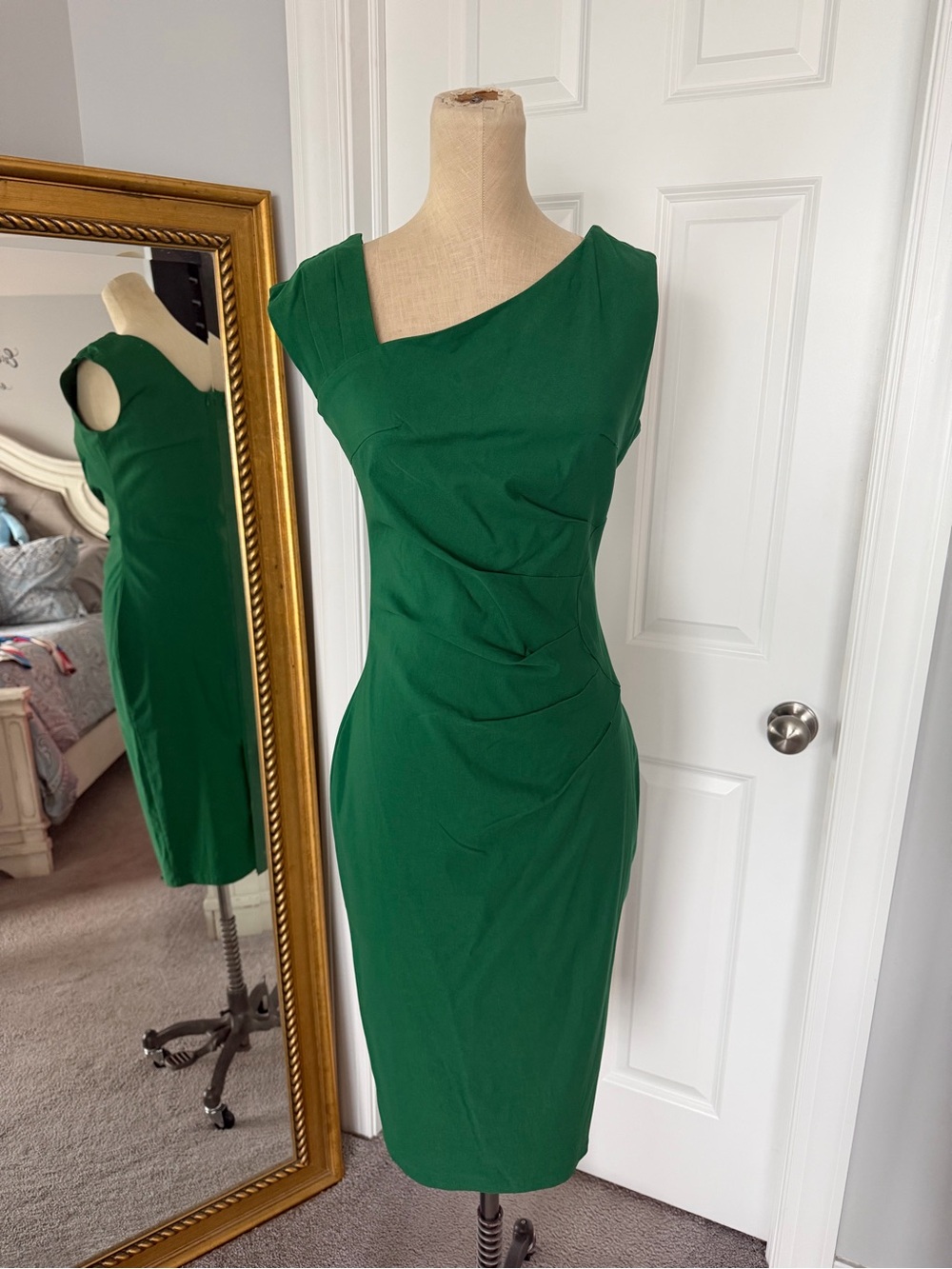 Green Sheath Draped Waist Cocktail Dress